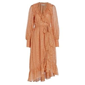 Zimmermann Caramel Matallic Midi Wrap Dress, Size 1 (US Size 4-6)